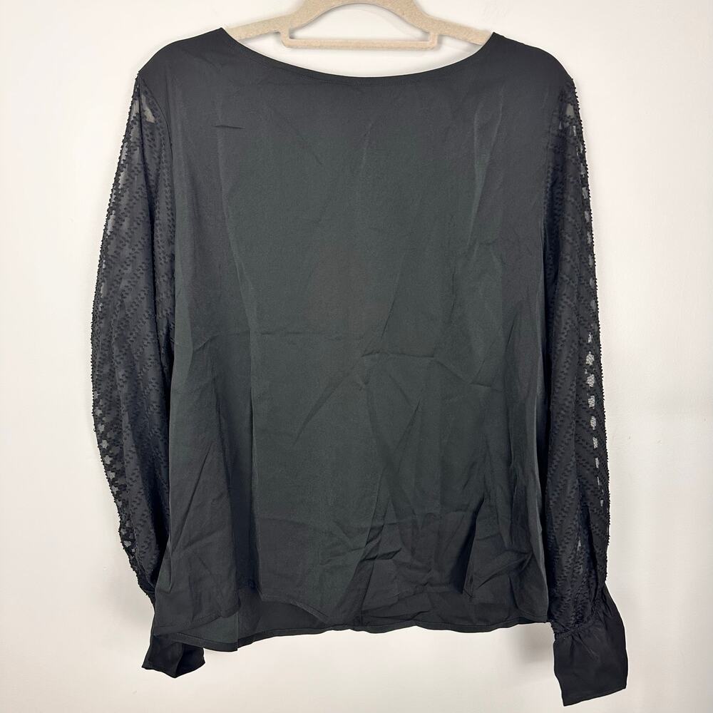Women's Reversible Boatneck Sheer Poet Sleeve Blouse Black Size XL NWT Romantic - Picture 11 of 11